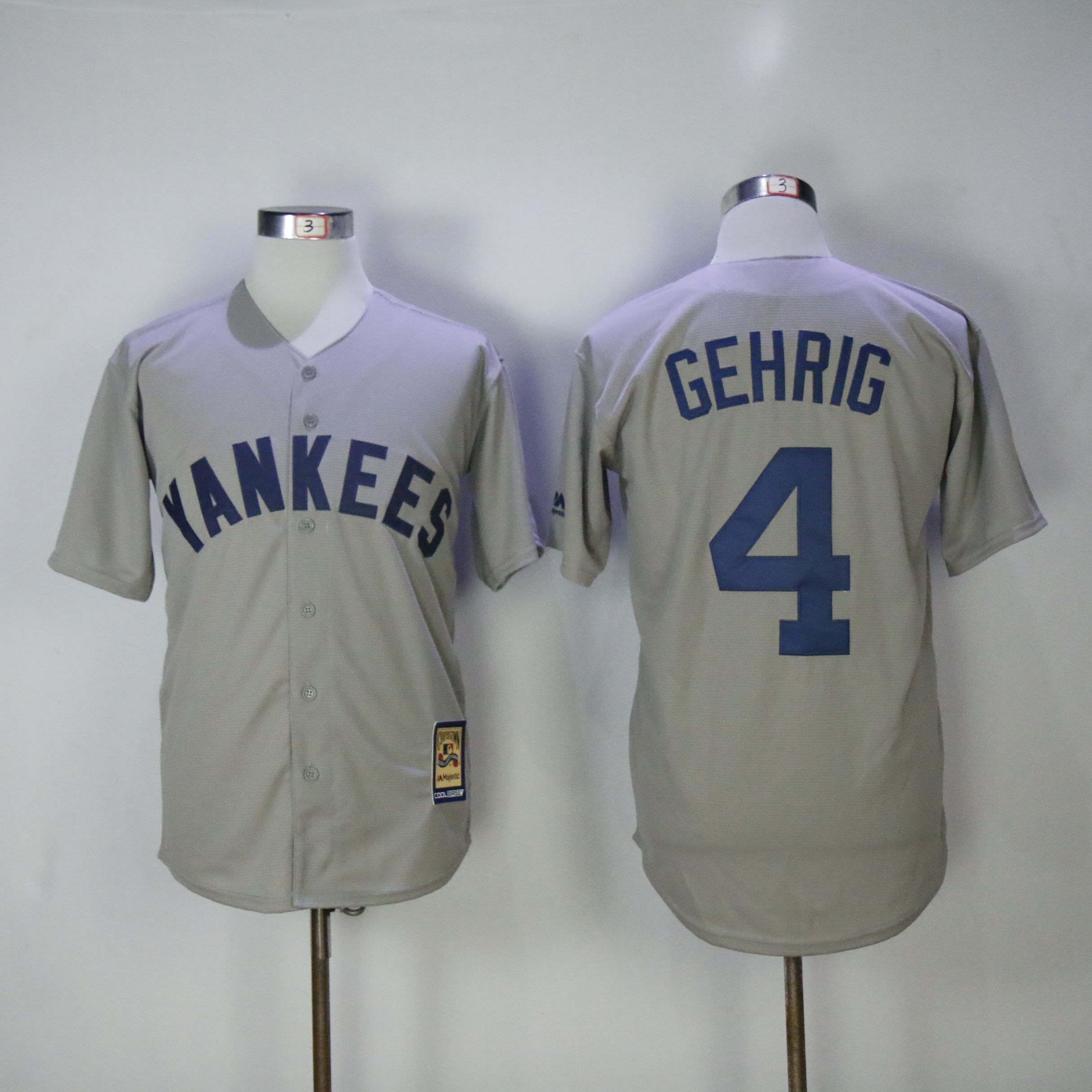 Men New York Yankees 4 Gehrig Grey Throwback MLB Jerseys